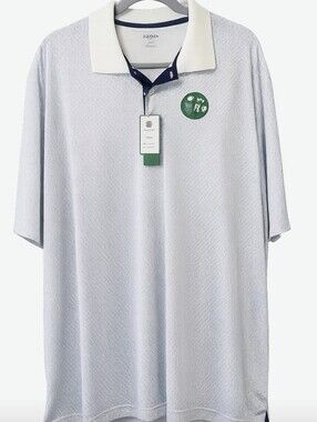 Light Gray Polo with White Contrast Collar and Navy Placket